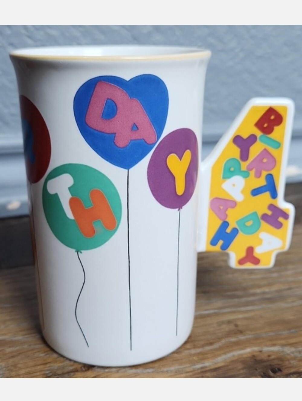 Vintage Mikasa Happy Birthday Count To 4 Mug Balloons Yellow Green Orange Blue